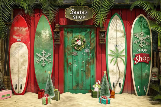 Surfs Up Santa Shack Photography Backdrop GBSX-99936 - Gatsby Backdrop