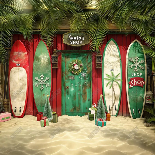 Surfs Up Santa Shack Photography Backdrop GBSX-99936 - Gatsby Backdrop