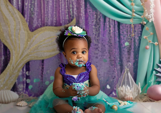 Teal and Purple Glitter Mermaid Backdrop - Gatsby Backdrop