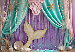 Teal and Purple Glitter Mermaid Backdrop - Gatsby Backdrop