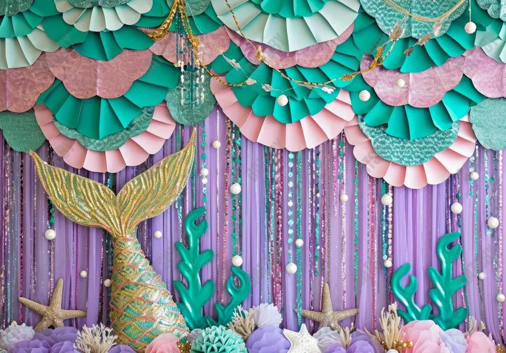 Teal and Purple Mermaid Backdrop - Gatsby Backdrop