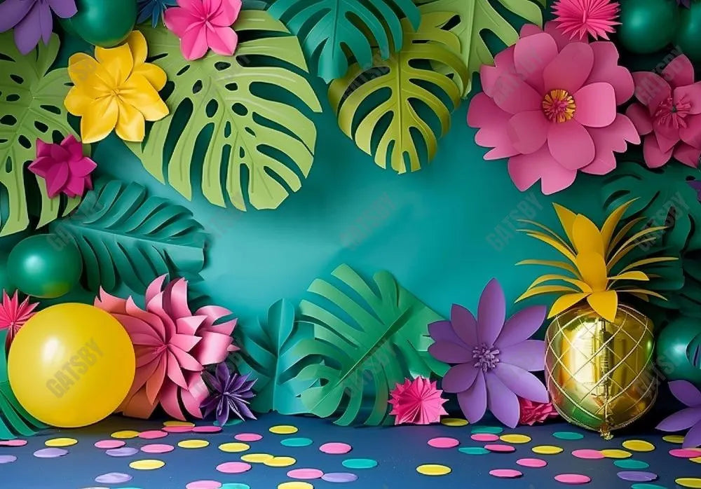 Tropical Paper Leaves & Flowers Backdrop - Gatsby Backdrop