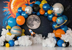 Universe Space Rockets Balloons Backdrop - Gatsby Backdrop