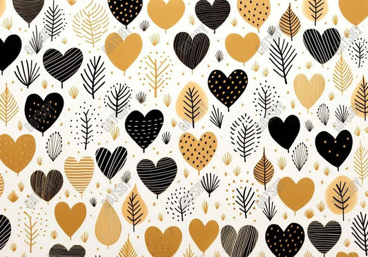 Valentine's Day Black and Gold Hearts Patterns Backdrop - Gatsby Backdrop