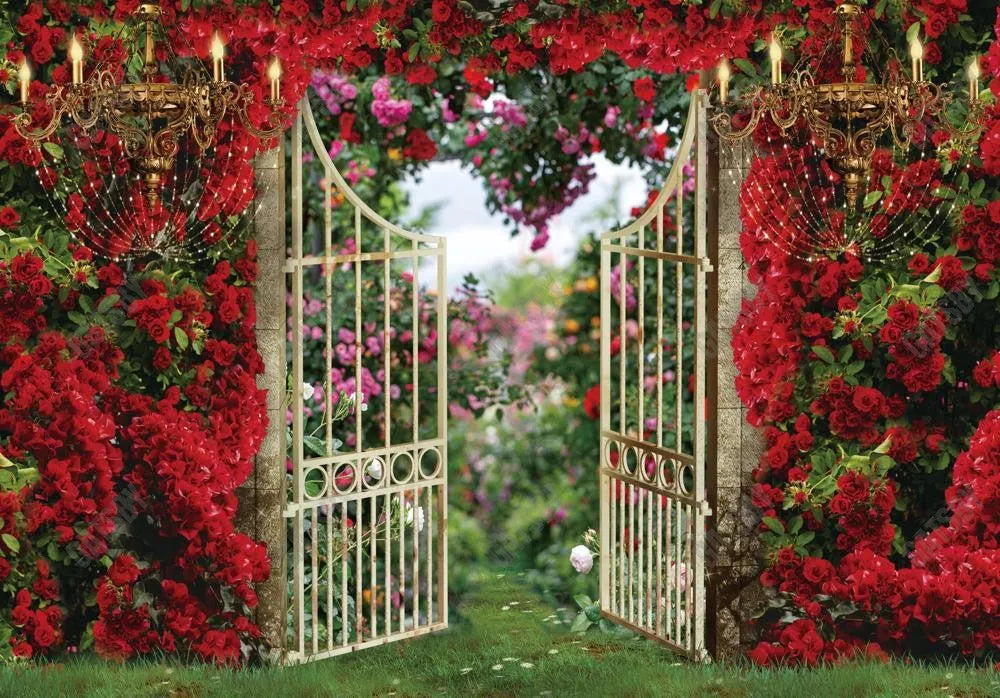 Valentine's Day Garden Gate Backdrop - Gatsby Backdrop