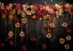 Valentine's Day Gold and Red Flowers Backdrop - Gatsby Backdrop