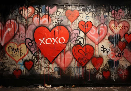 Valentine's Day Graffiti Wall Love Heart XOXO Photography Backdrop - Gatsby Backdrop