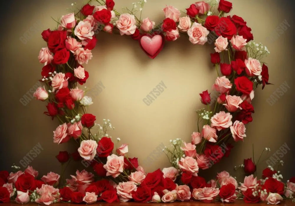 Valentine's Day Heart-Shaped Roses Flowers Backdrop - Gatsby Backdrop