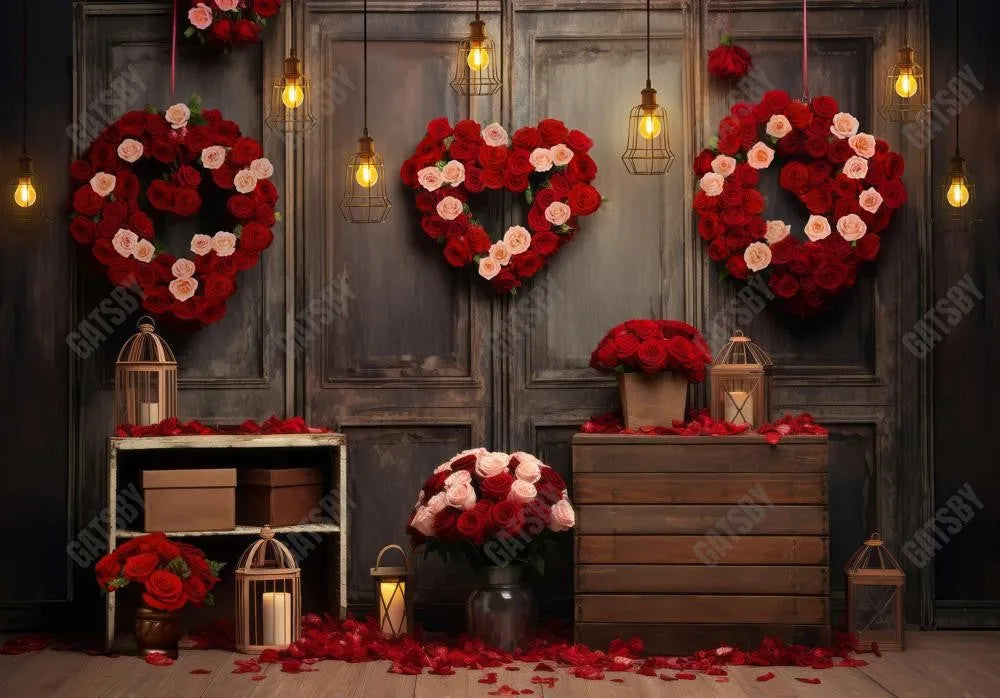 Valentine's Day Heart-Shaped Wreaths Photography Backdrop - Gatsby Backdrop