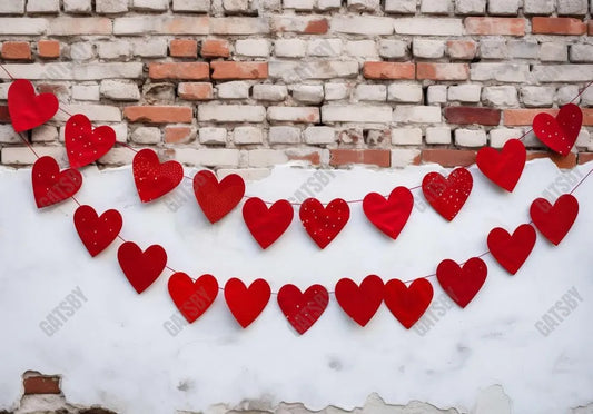 Valentine's Day Hearts Garland Brick Wall Backdrop - Gatsby Backdrop