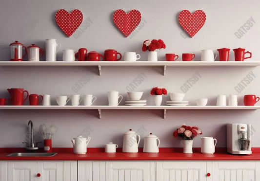 Valentine's Day Kitchen Shelf Photography Backdrop - Gatsby Backdrop