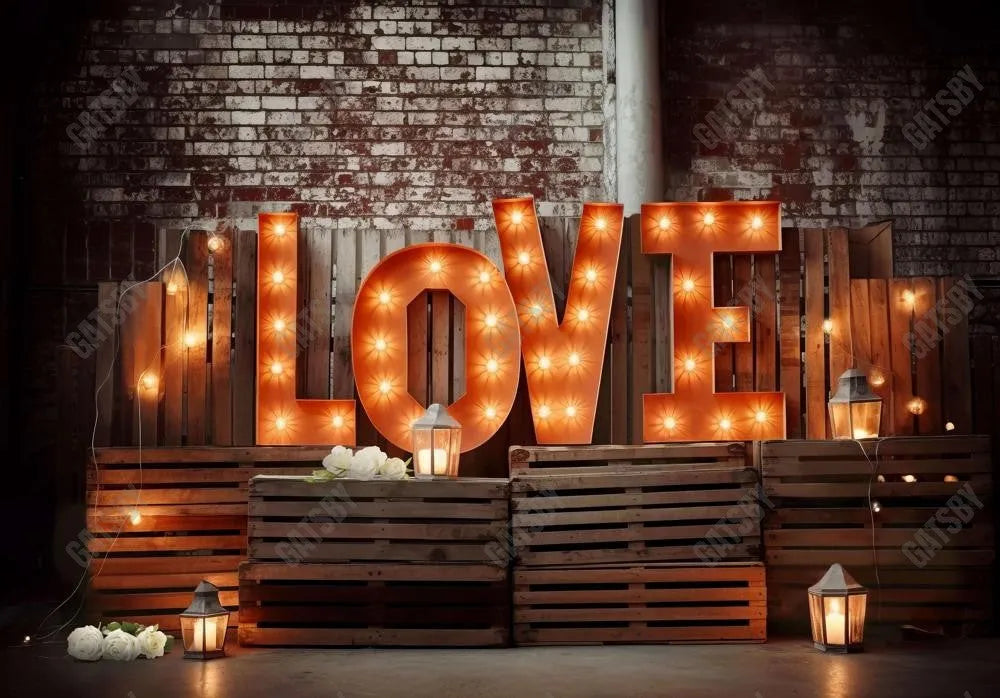 Valentine's Day Love Light Bulbs Photography Backdrop - Gatsby Backdrop