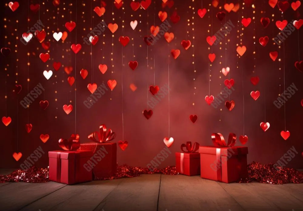 Valentine's Day Red Love Heart Gifts Photography Backdrop - Gatsby Backdrop