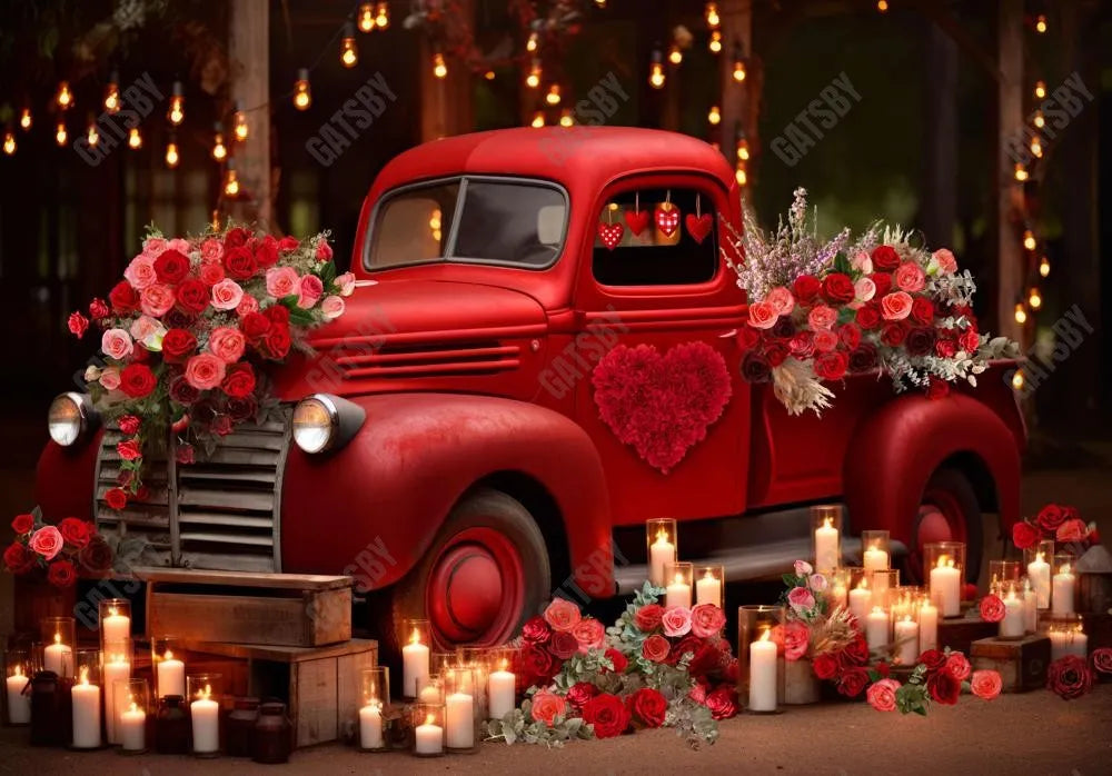 Valentine's Day Red Truck Backdrop - Gatsby Backdrop