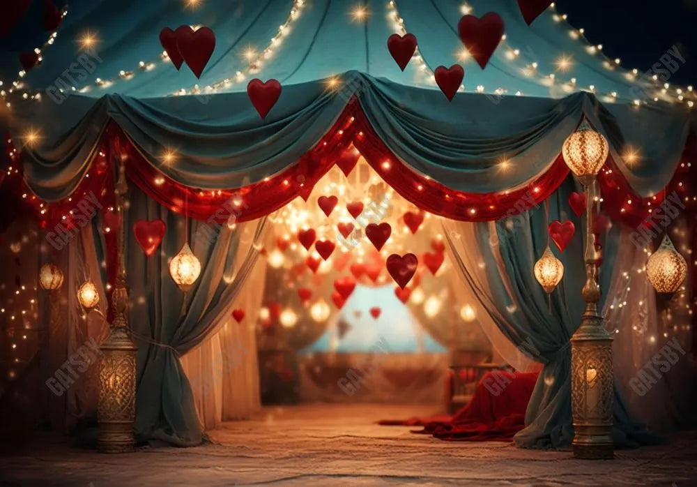 Valentine's Day Rustic Blue Tent Backdrop - Gatsby Backdrop