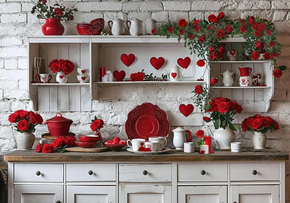 Valentine's Day White and Red Kitchen Backdrop - Gatsby Backdrop