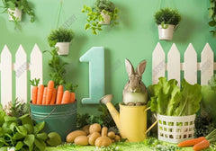 Vegetables Rabbit 1st Birthday Green Backdrop - Gatsby Backdrop