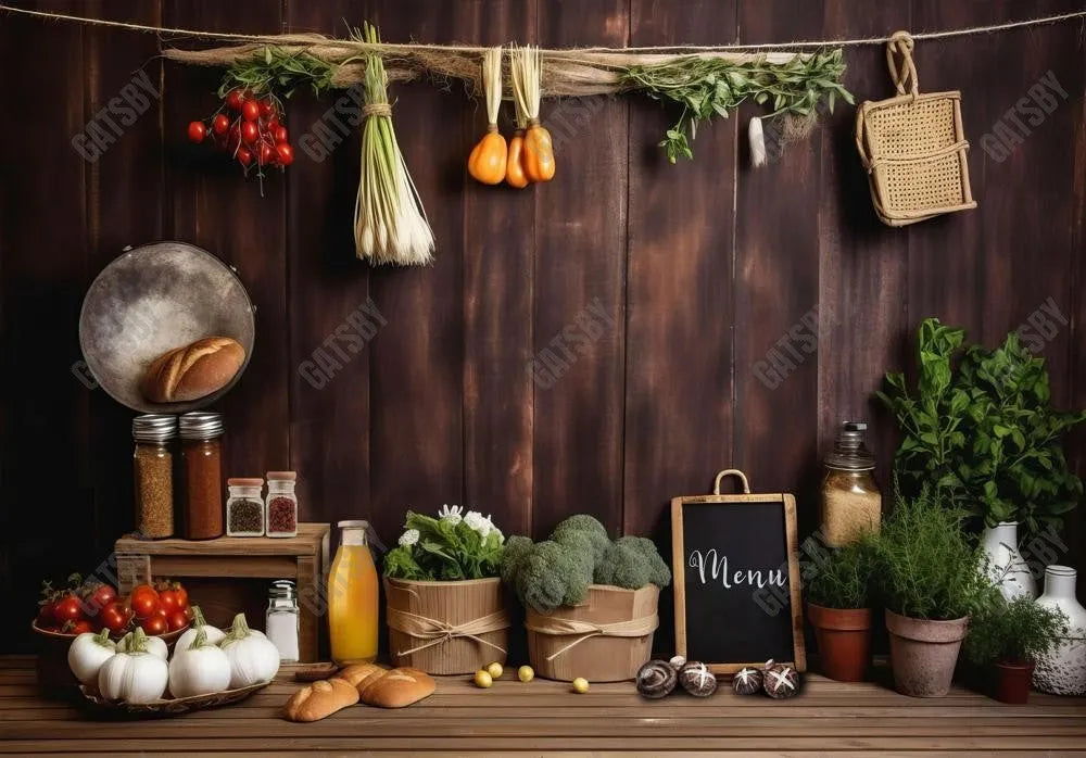 Vegetables Wooden Table Backdrop - Gatsby Backdrop