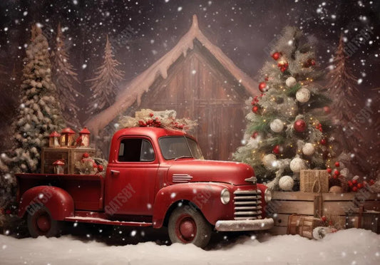 Vintage Christmas Barn Truck Backdrop - Gatsby Backdrop