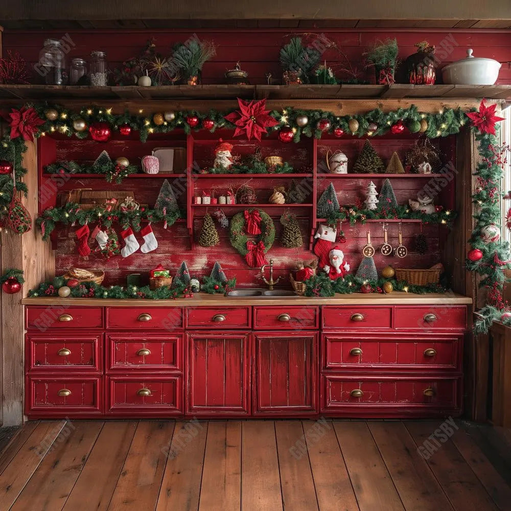 Vintage Christmas Kitchen Photography Backdrop GBSX-99949 - Gatsby Backdrop