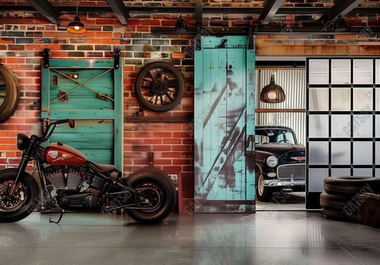 Vintage Motorcycle Garage Photography Backdrop Ym8G-B0414 - Gatsby Backdrop