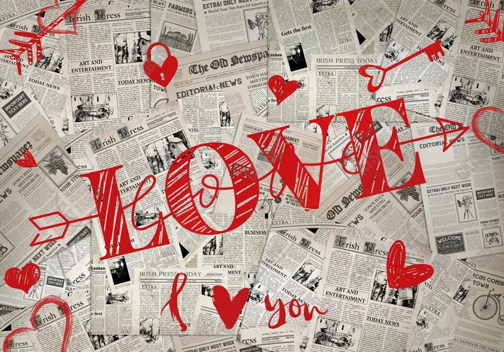 Vintage Newspaper Heart Photography Backdrop GBSX-99953 - Gatsby Backdrop