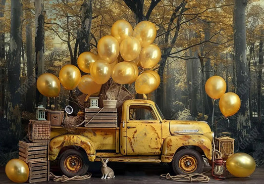 Vintage Yellow Truck Autumn Backdrop - Gatsby Backdrop