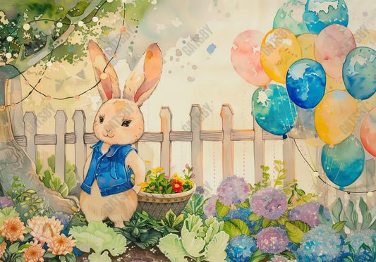 Watercolor Rabbit in Garden Backdrop - Gatsby Backdrop