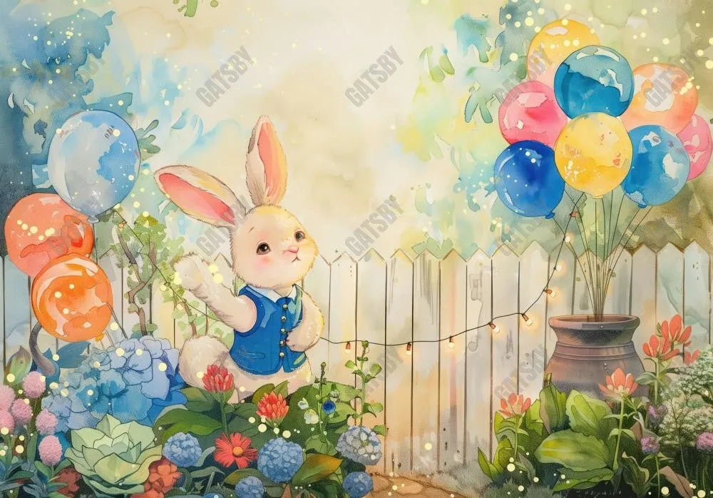 Watercolor Rabbit in Spring Garden Backdrop - Gatsby Backdrop