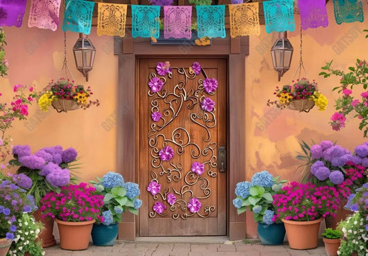 Whimsical Flower Wooden Door Backdrop - Gatsby Backdrop