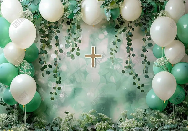 White and Green First Holy Communion Baptism Backdrop – Gatsby Backdrop