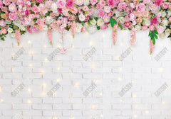 White Brick Wall Flowers Photography Backdrop - Gatsby Backdrop