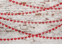 White Brick Wall With Red Hearts Backdrop - Gatsby Backdrop