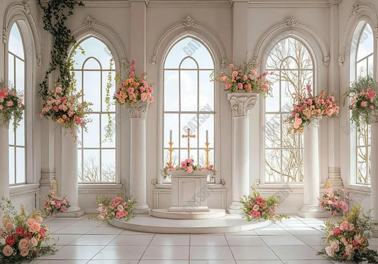 White Church With Arched Windows Backdrop - Gatsby Backdrop