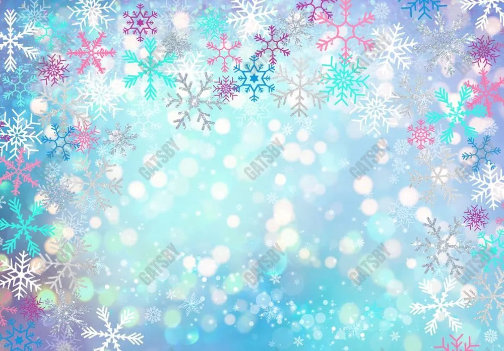 Winter Blue Bokeh Snowflakes Photography Backdrop GBSX-99972 - Gatsby Backdrop