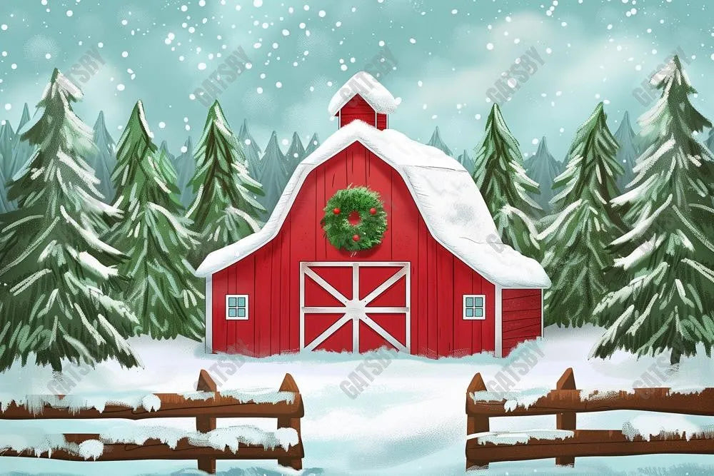 Winter Farm Barn Photography Backdrop GBSX-99980 - Gatsby Backdrop