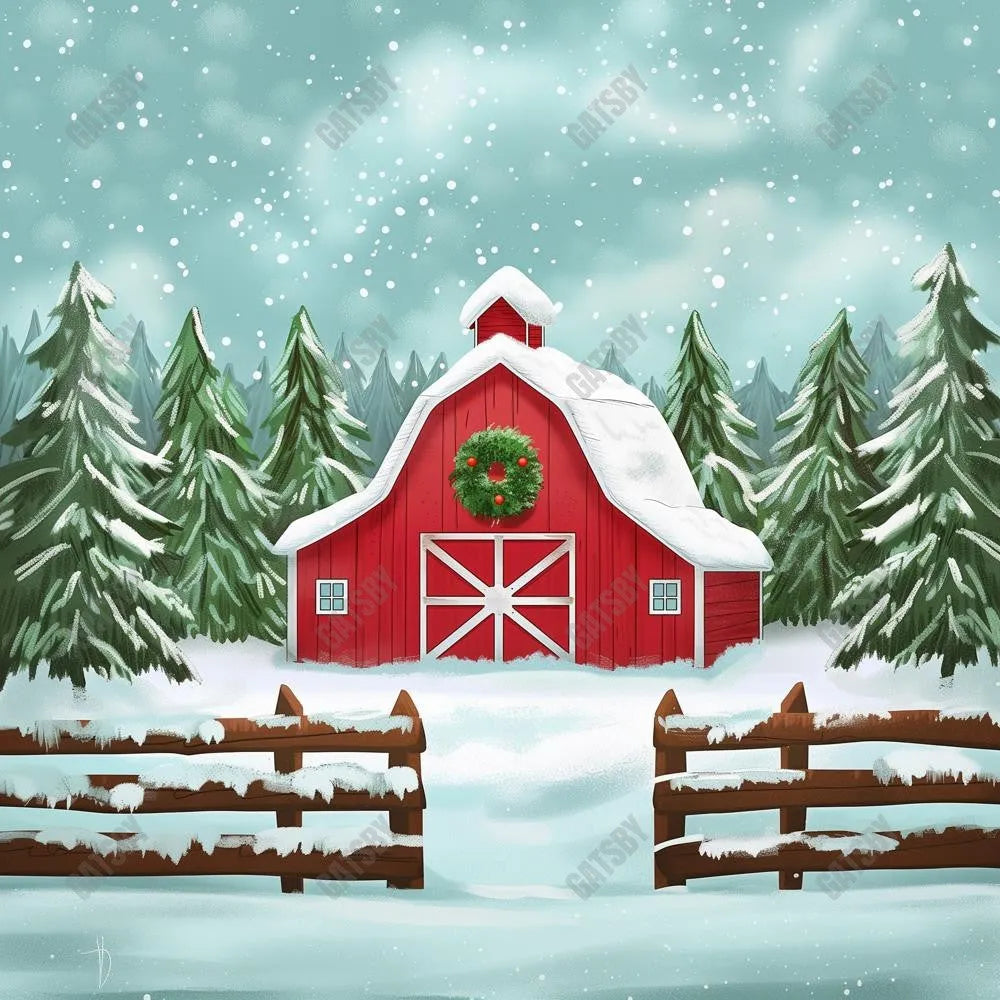 Winter Farm Barn Photography Backdrop GBSX-99980 - Gatsby Backdrop