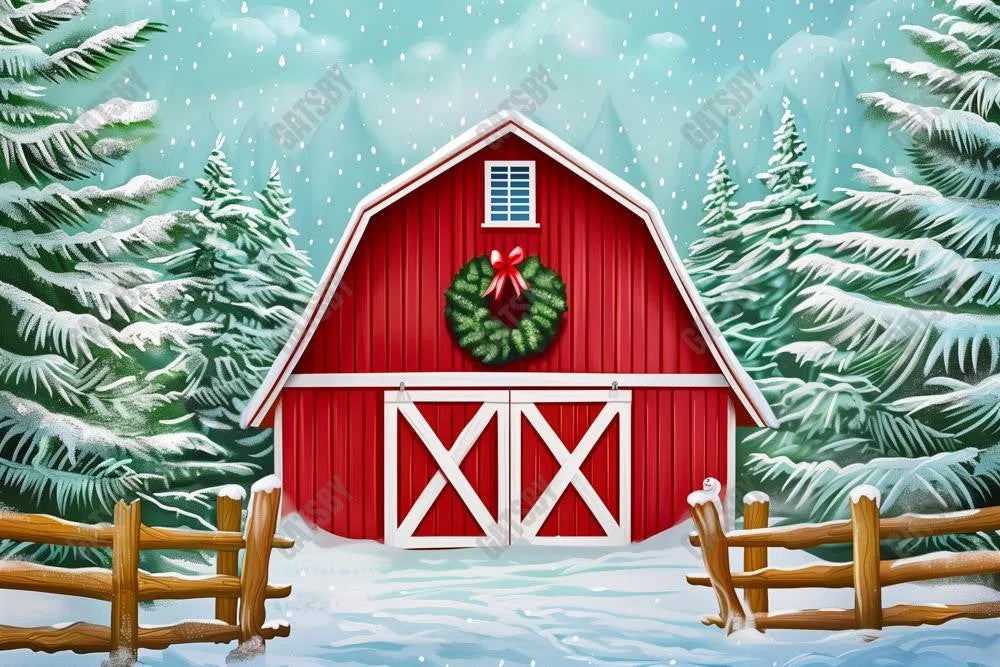 Winter Farm Barn Photography Backdrop GBSX-99982 - Gatsby Backdrop