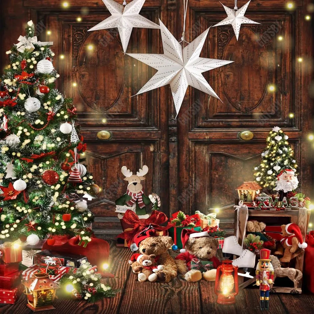 Wooden Christmas Door Photography Backdrop GBSX-99998 - Gatsby Backdrop