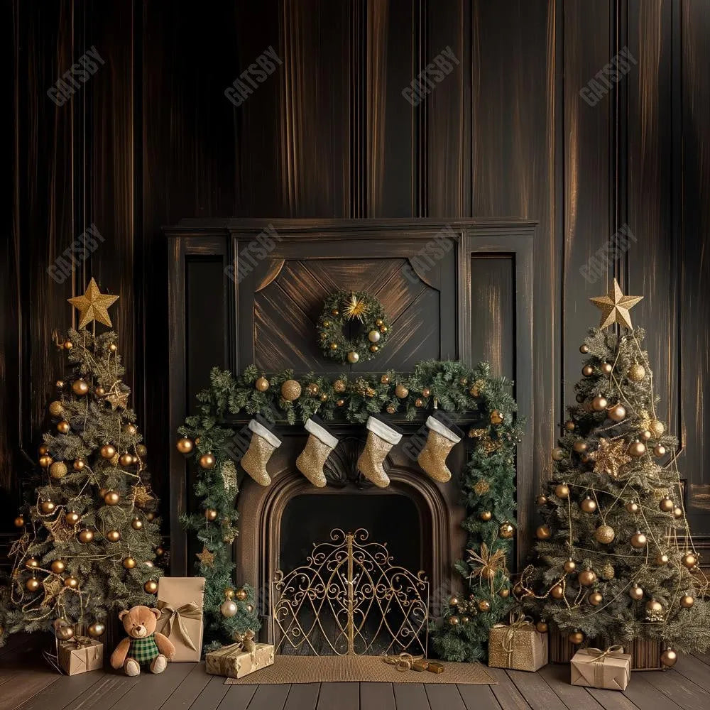 Wooden Christmas Fireplace Photography Backdrop GBSX-99999 - Gatsby Backdrop