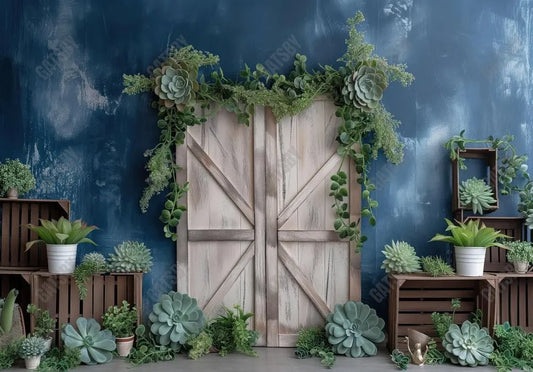 Wooden Door Succulent Plants Backdrop - Gatsby Backdrop