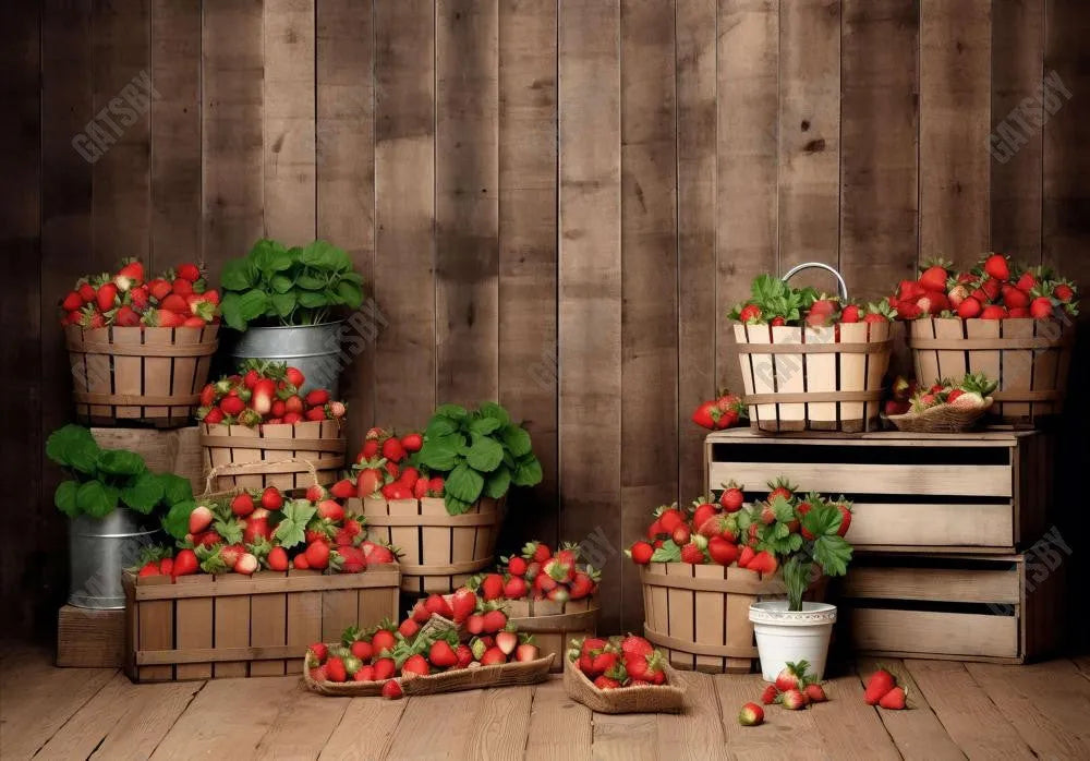 Wooden Strawberries Fruit Backdrop - Gatsby Backdrop