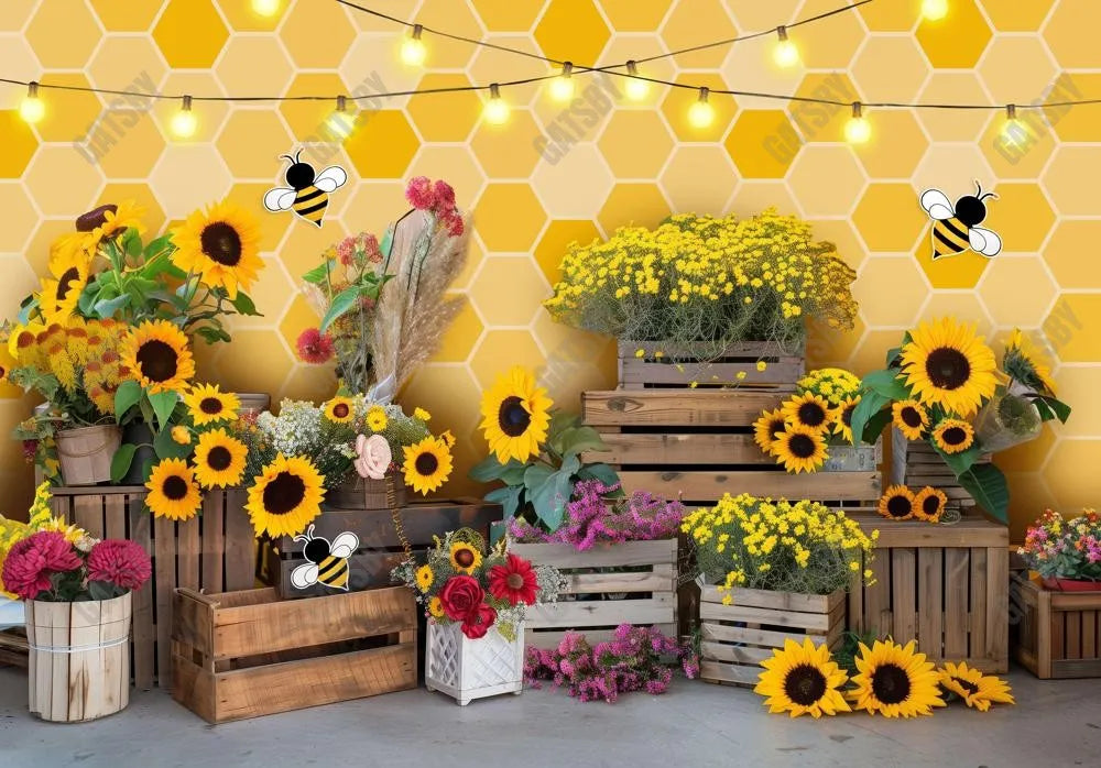 Yellow Bee Sunflowers Backdrop - Gatsby Backdrop