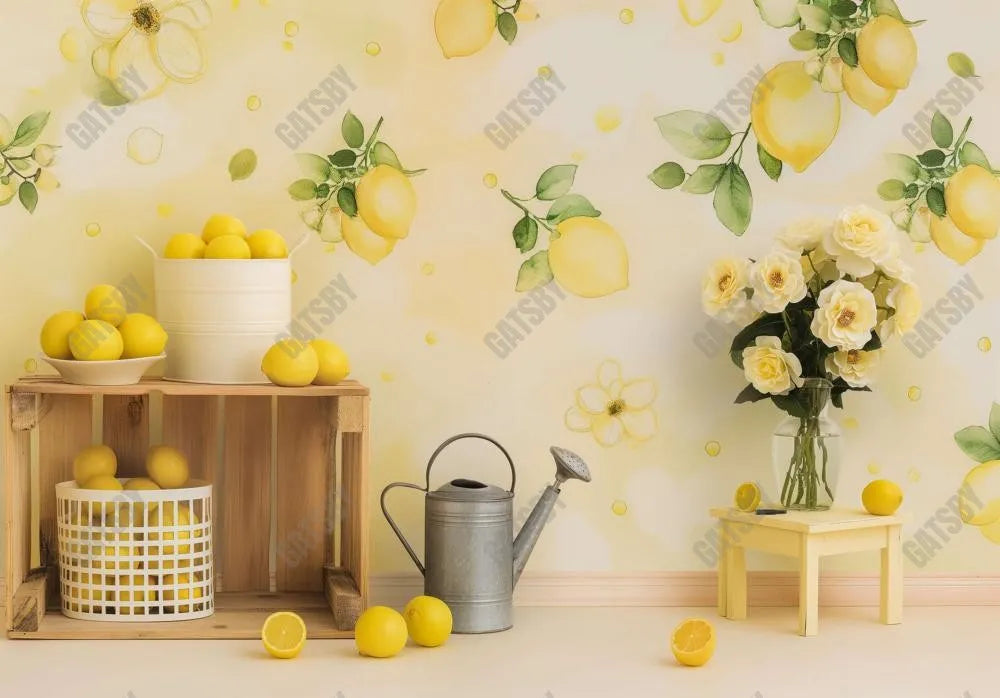 Yellow Lemon Floral Backdrop - Gatsby Backdrop